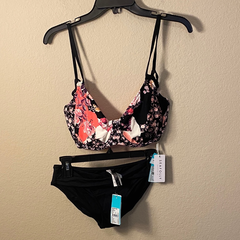 Seafolly Black Floral Underwire Bikini Set
